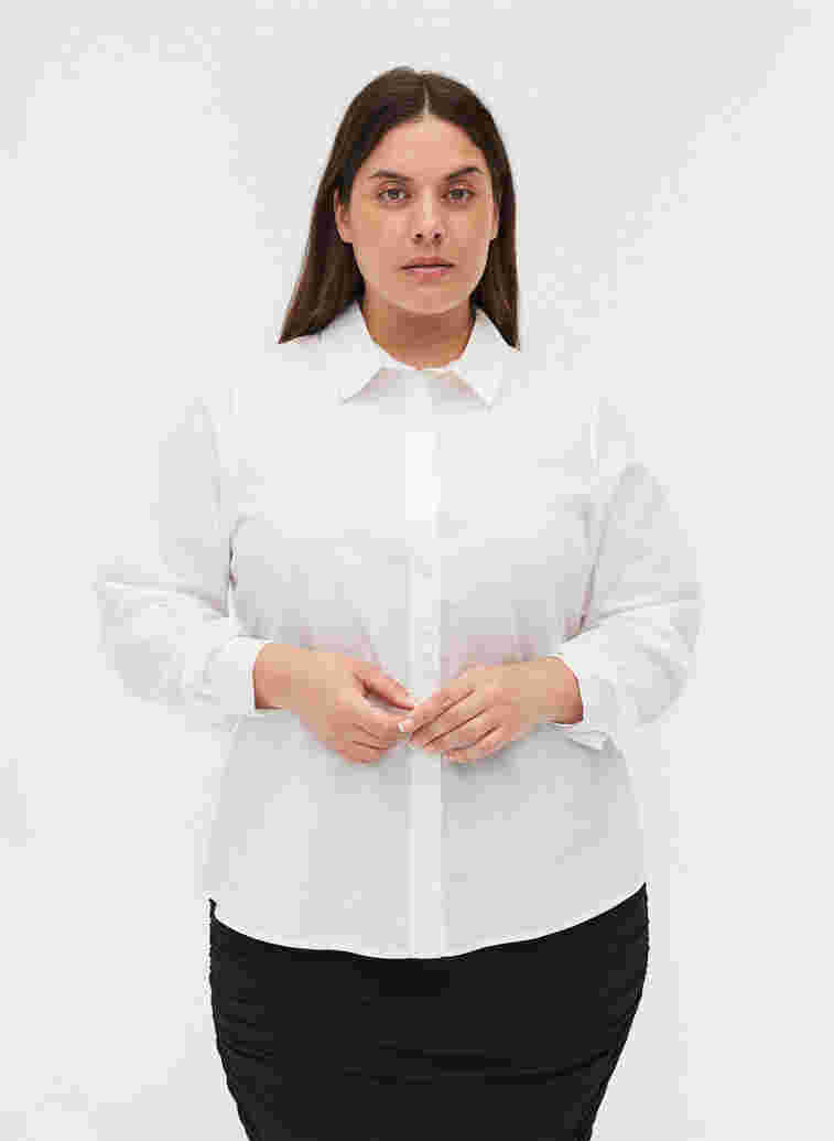 Økologisk bomulds skjorte med krave og knapper, White, Model
