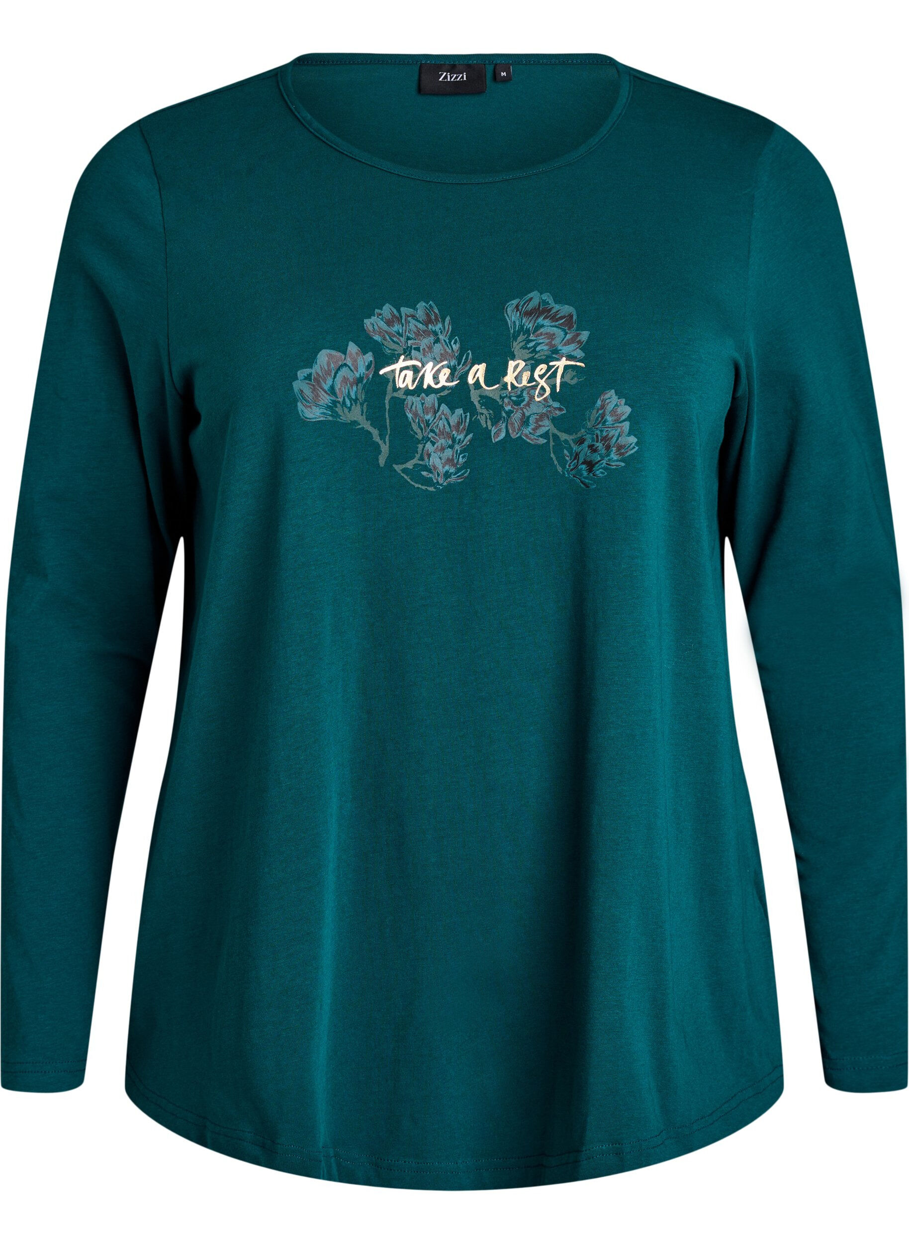 Natbluse i bomuld med frontmotiv