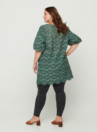 Broderi anglaise tunika i bomuld, Balsam Green, Model image number 1