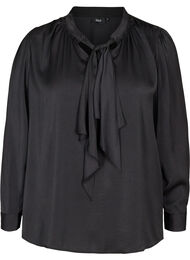 Langærmet bluse med bindedetalje, Black