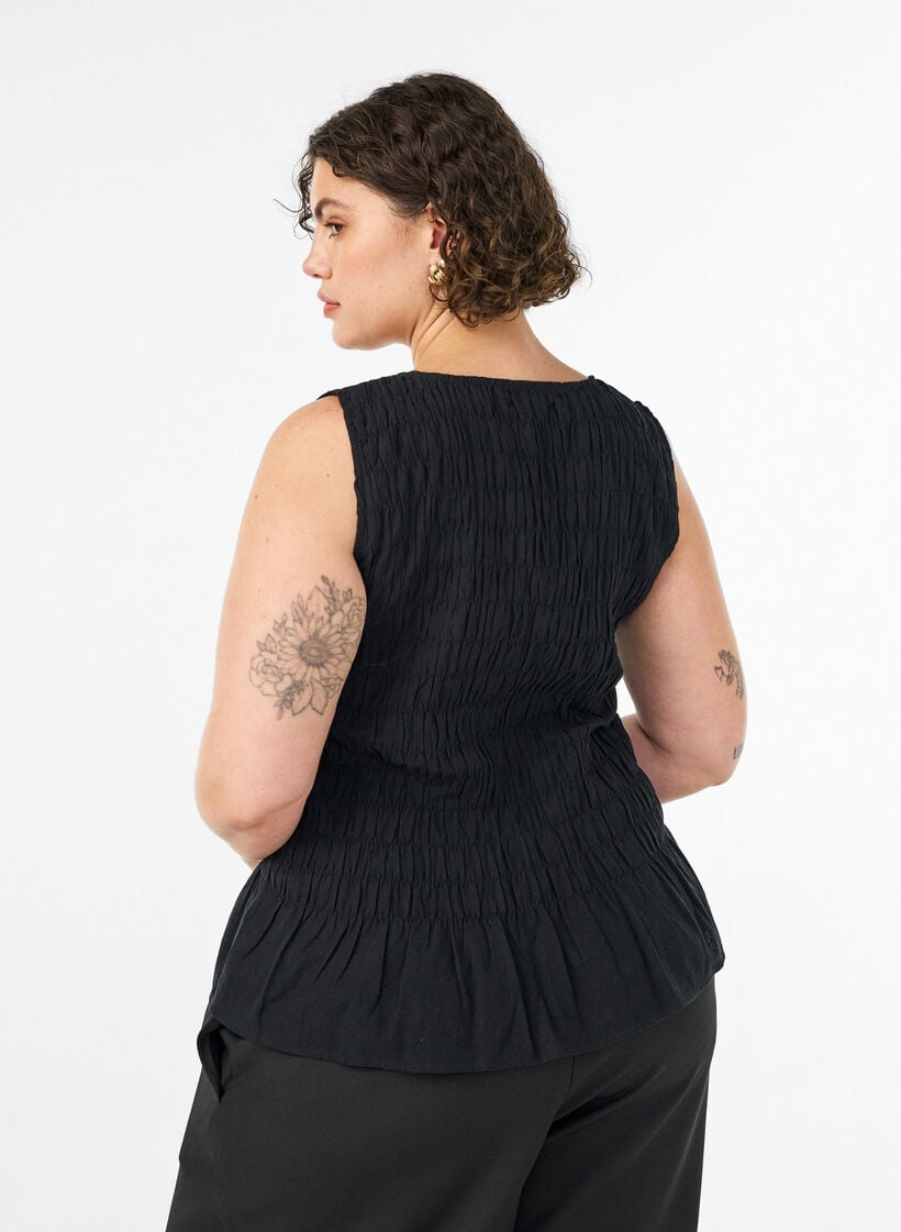 &AElig;rmel&oslash;s top i bomuld og h&oslash;r med smock, Sort, Model image number 2
