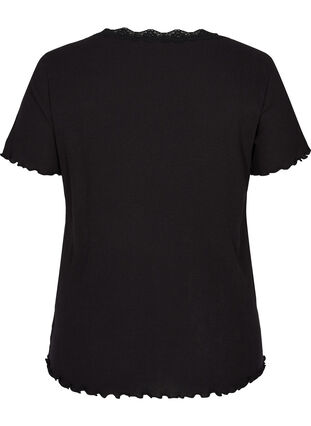 Kortærmet t-shirt i rib med blondekant, Black, Packshot image number 1