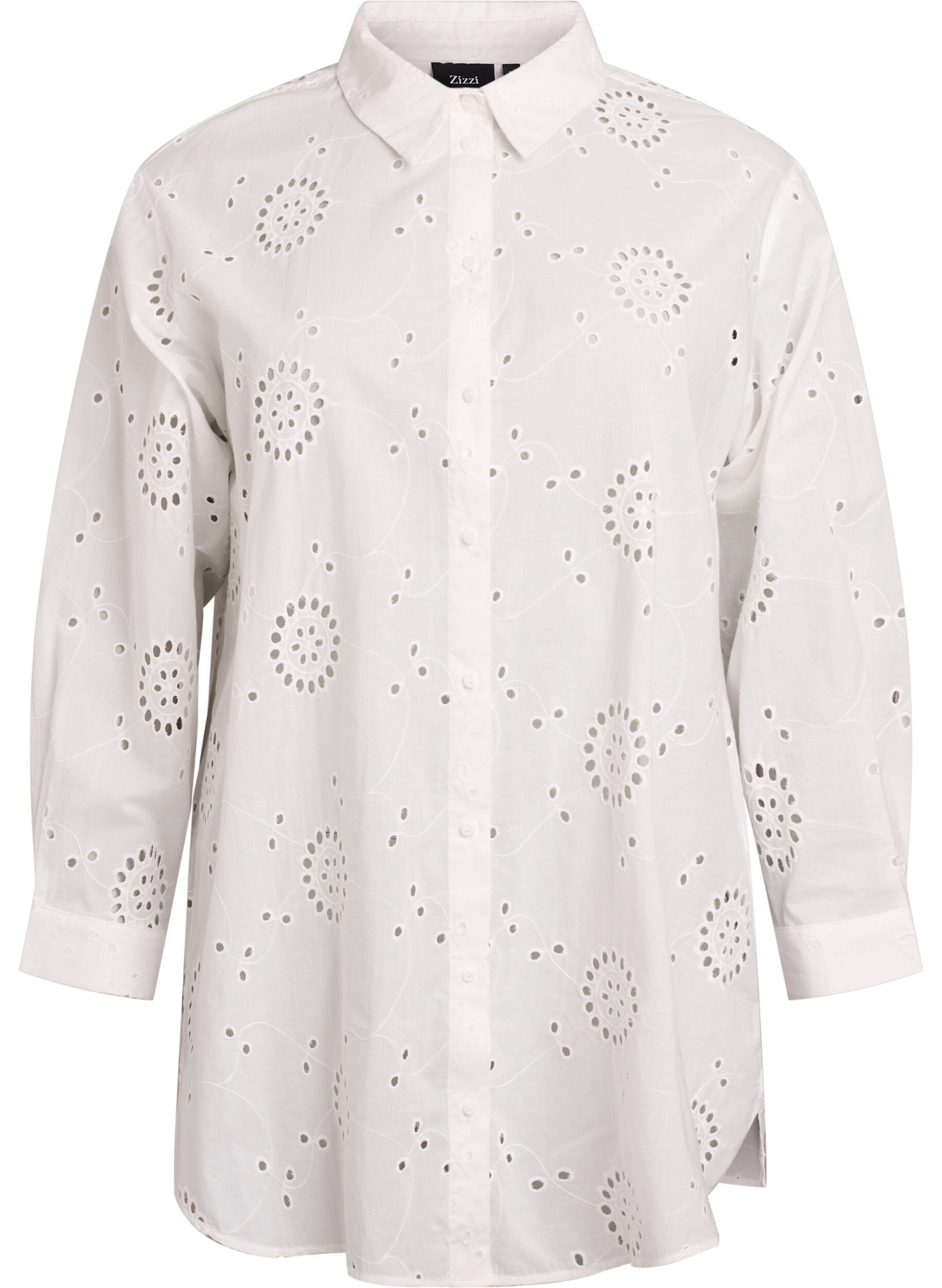 Zizzi Tunika i bomuld med broderie anglaise, Hvid, Packshot image number 0