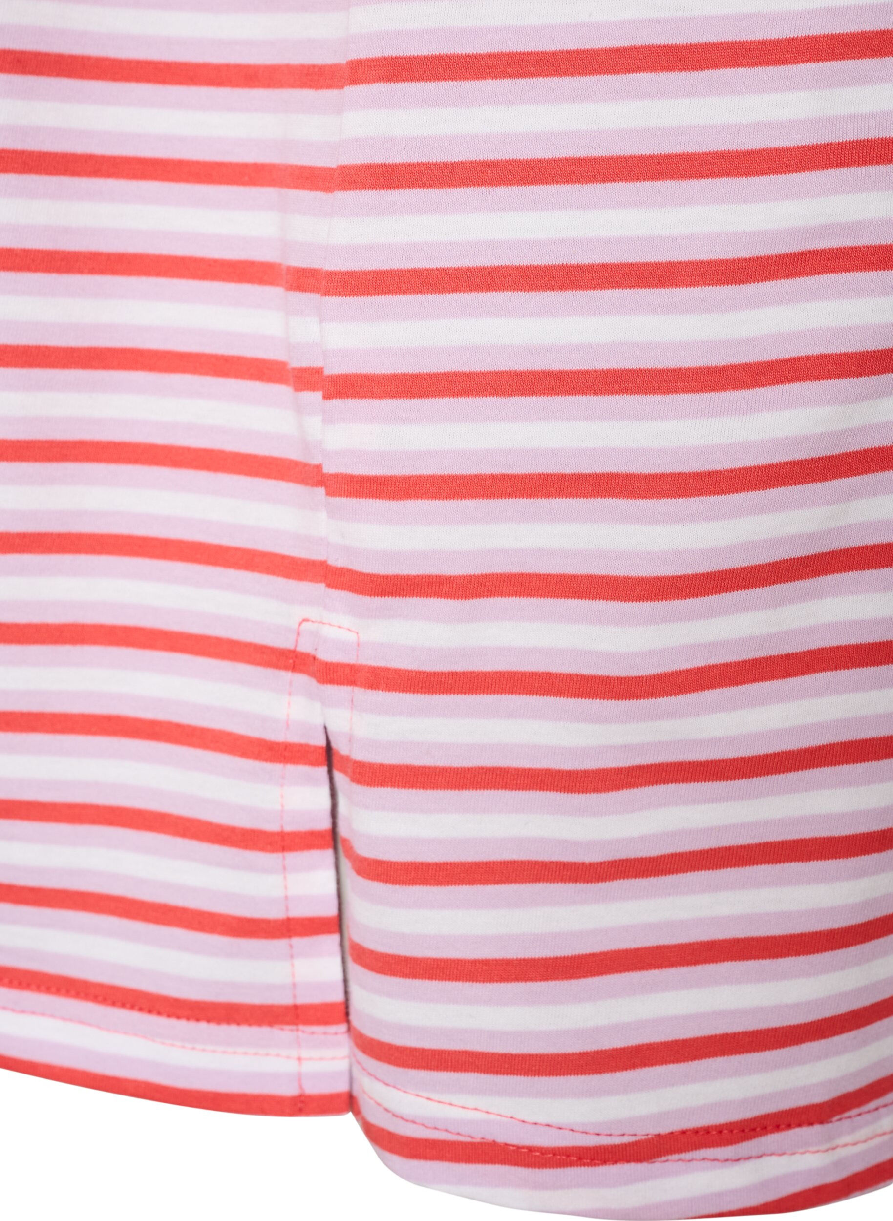 ZizziLang oversize T-shirt i &oslash;kologisk bomuld med striber, Lilla, Packshot image number 3
