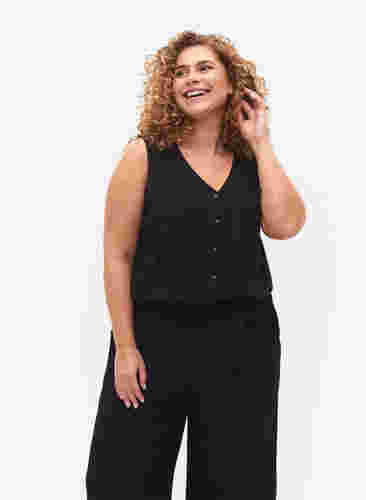 Ærmeløs jumpsuit i viskose, Black, Model image number 2