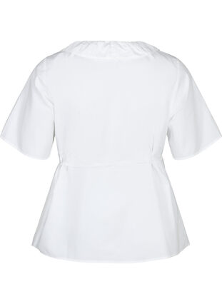 Kortærmet bluse med flæsedetalje, Bright White, Packshot image number 1