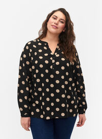 FLASH - Langærmet bluse med print, Black Brown Dot, Model