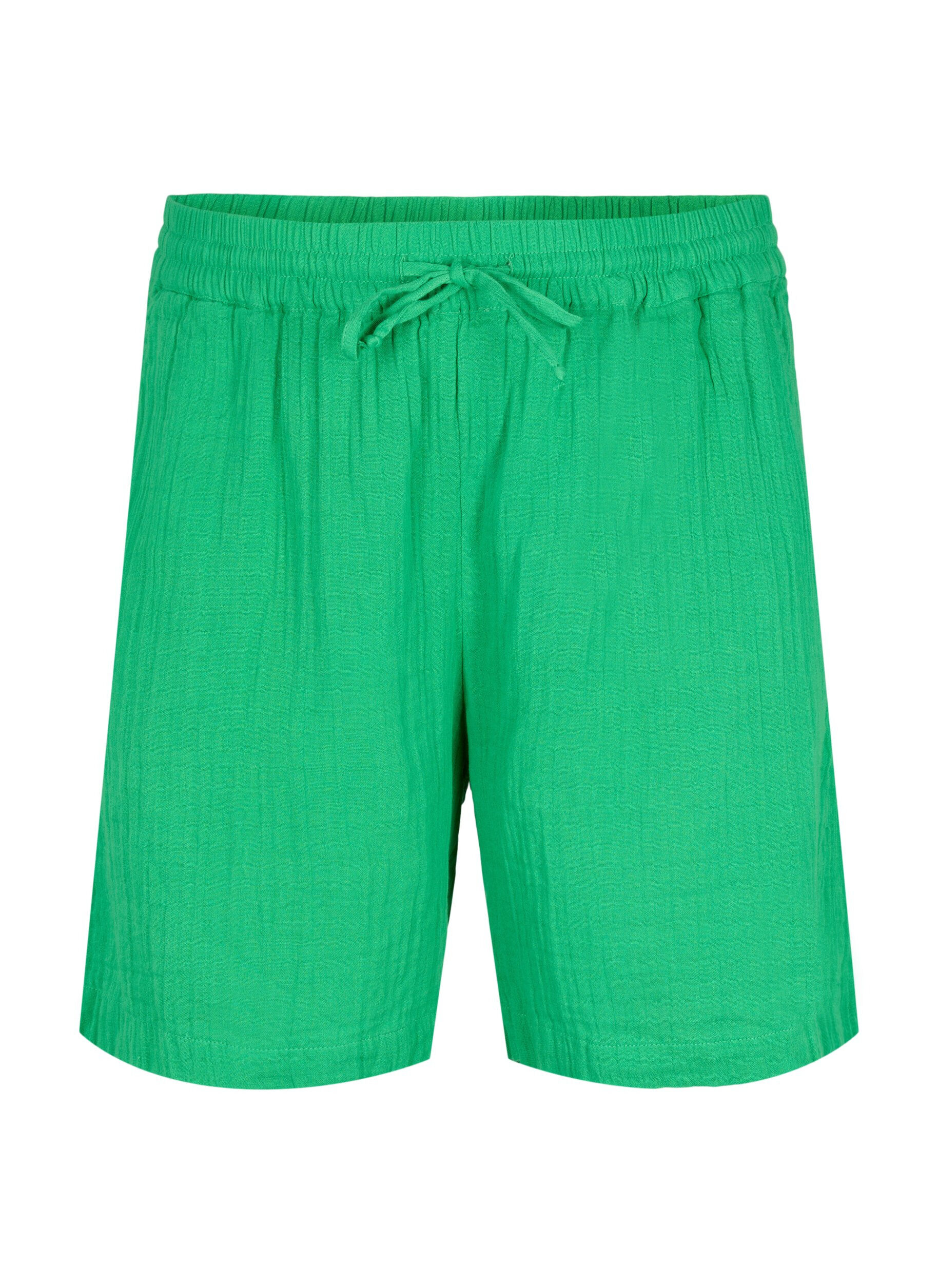 Zizzi Shorts i bomuldsmusselin med lommer, Jolly Green, Packshot image number 0