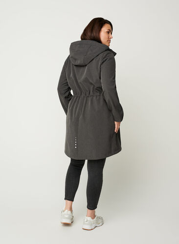 Lang softshell jakke med hætte, Dark Grey Melange, Model image number 1