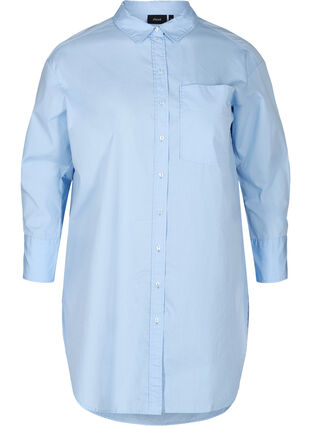 Lang bomulds skjorte med brystlomme, Blue Heron, Packshot image number 0