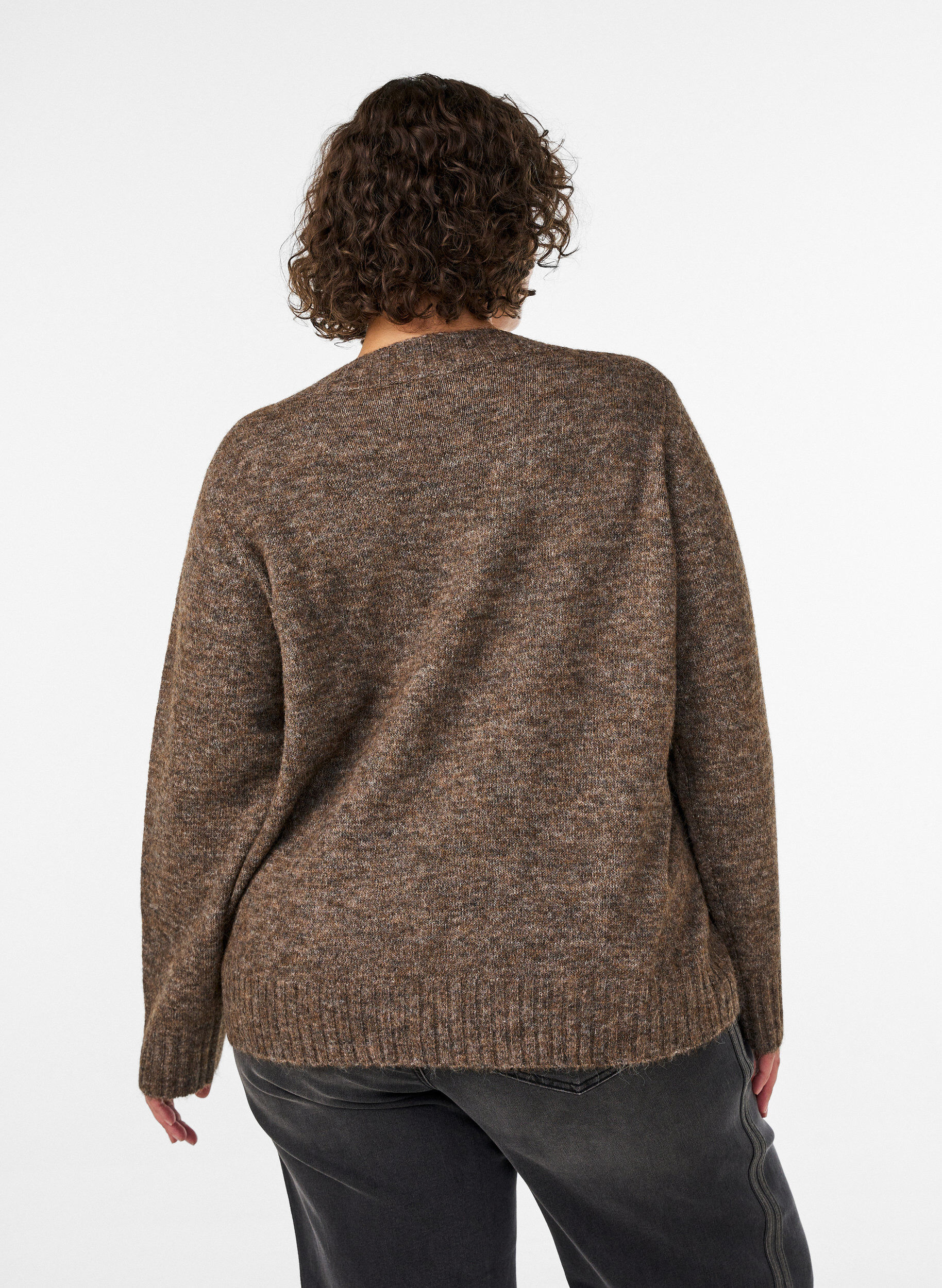 ZizziStriktr&oslash;je med V-hals, Brun, Model image number 2