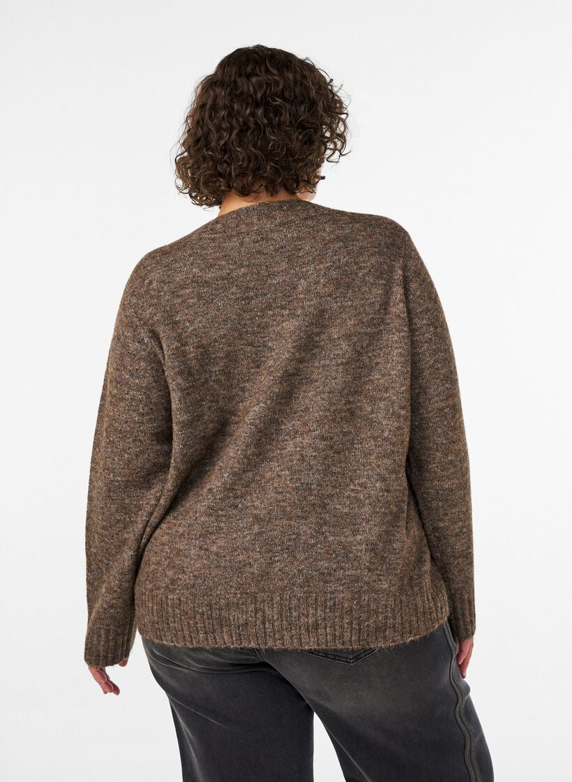 Striktr&oslash;je med V-hals, Brun, Model image number 2