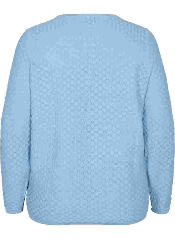 Mønstret strikbluse i økologisk bomuld, Chambray Blue, Packshot image number 1