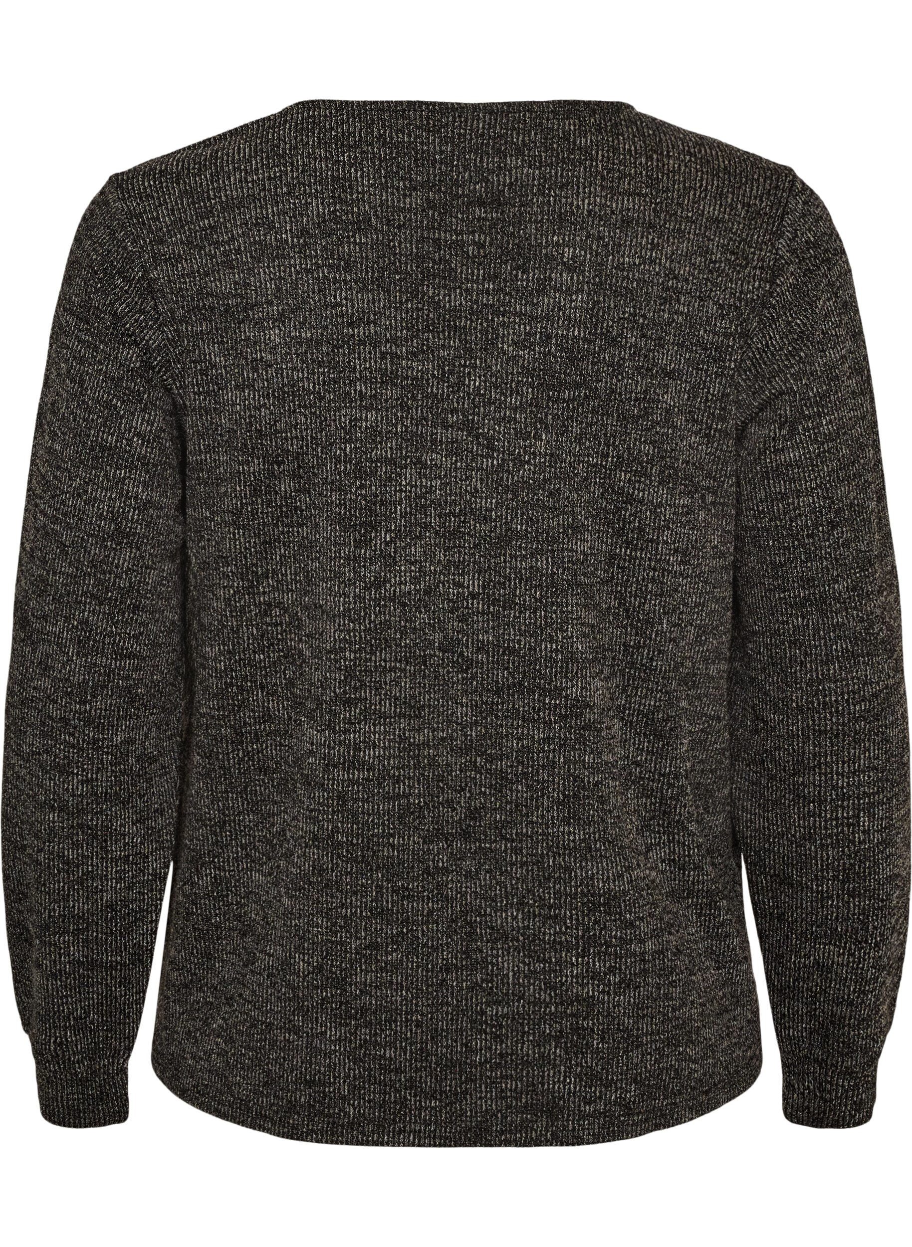 ZizziJerseybluse med V-hals og lange &aelig;rmer, Sort, Packshot image number 1