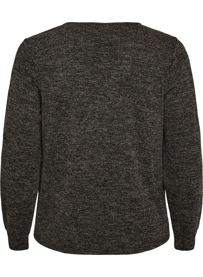 Jerseybluse med V-hals og lange &aelig;rmer, Sort, Packshot image number 1