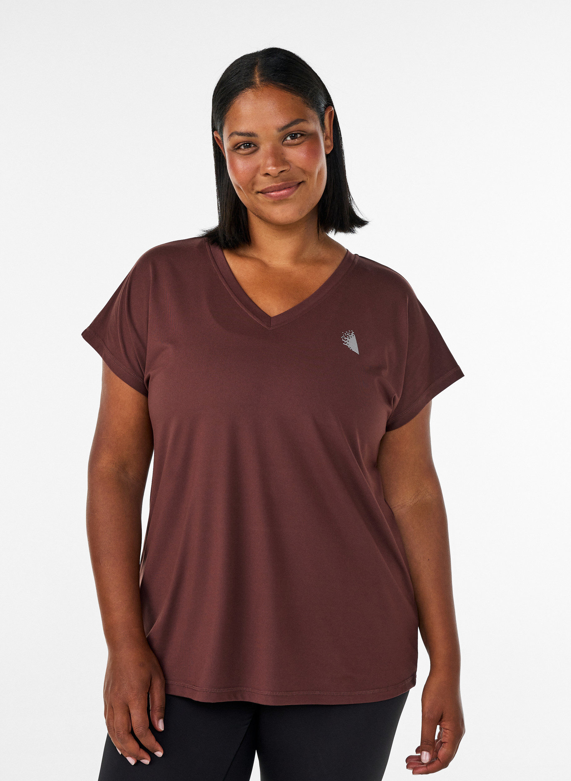 L&oslash;s tr&aelig;nings t-shirt med v-hals, Brun, Model