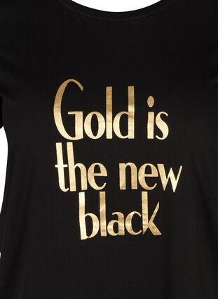 Bomulds t-shirt med tryk på brystet, Black GOLD IS THE, Packshot image number 2
