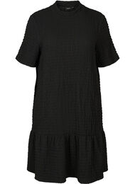 Kortærmet kjole med struktur og a-form , Black