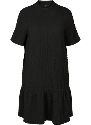Kortærmet kjole med struktur og a-form , Black, Packshot image number 0