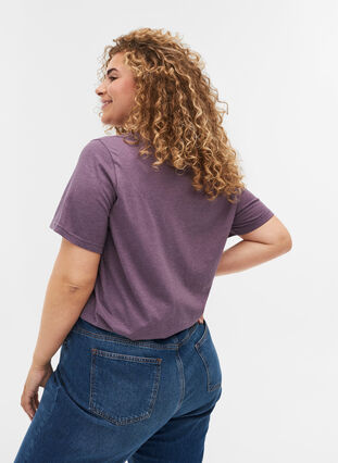 Meleret t-shirt med tryk og korte ærmer, Vintage Violet Mel., Model image number 1
