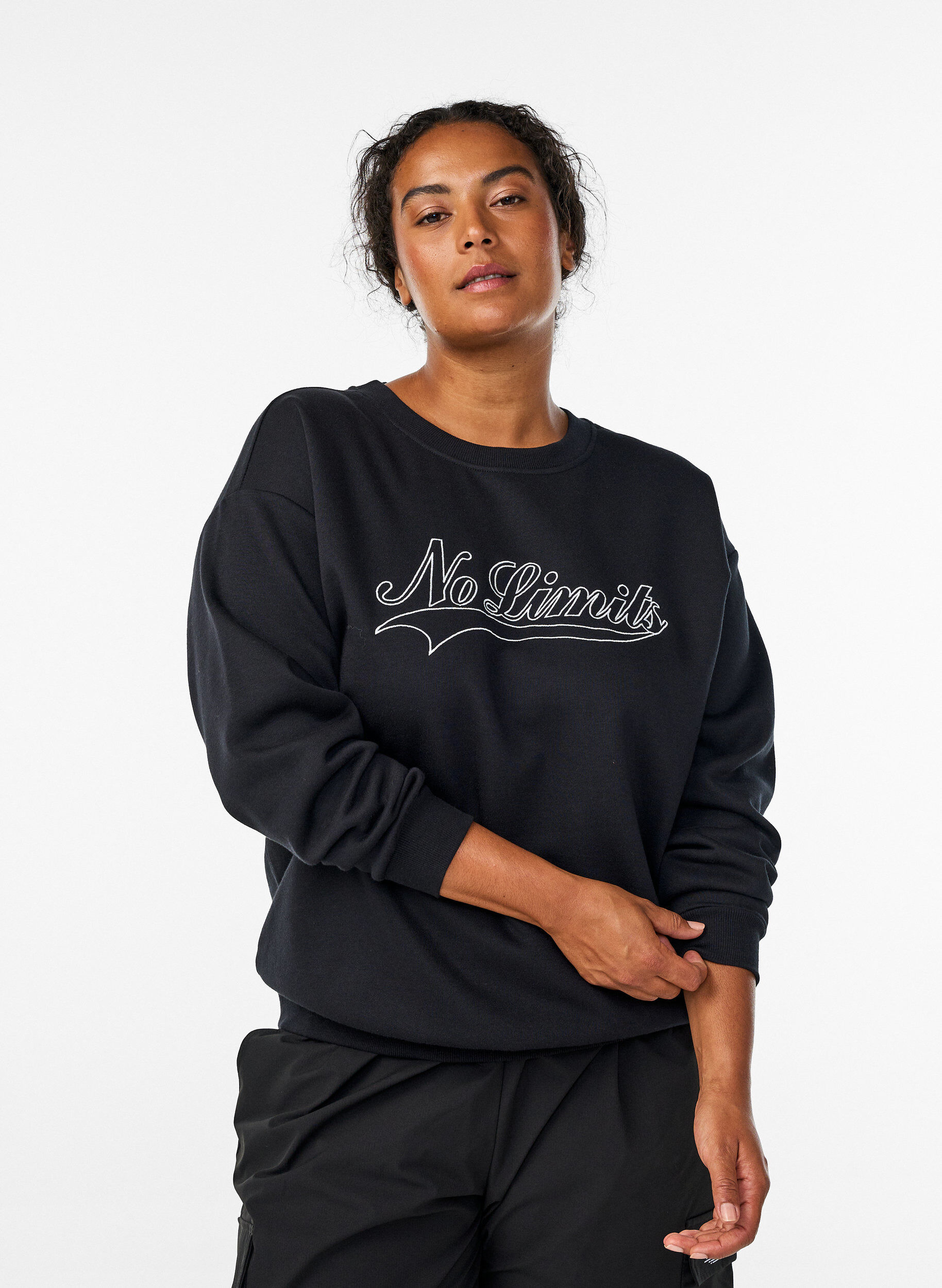 Sweatshirt med statement-detalje, Sort, Model