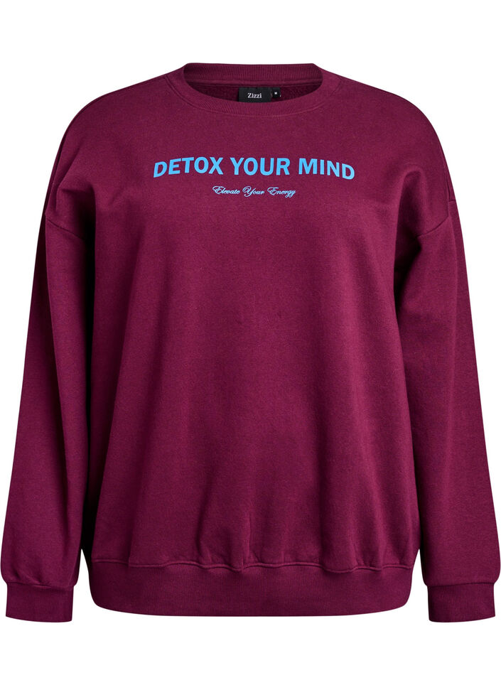 Sweatshirt med motiv, M&oslash;rk Bordeaux, Packshot image number 0