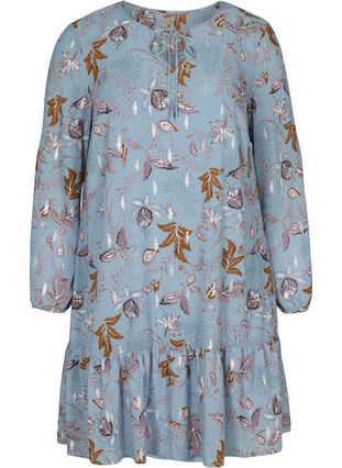 Langærmet kjole med blomsterprint, Light Blue AOP, Packshot image number 0