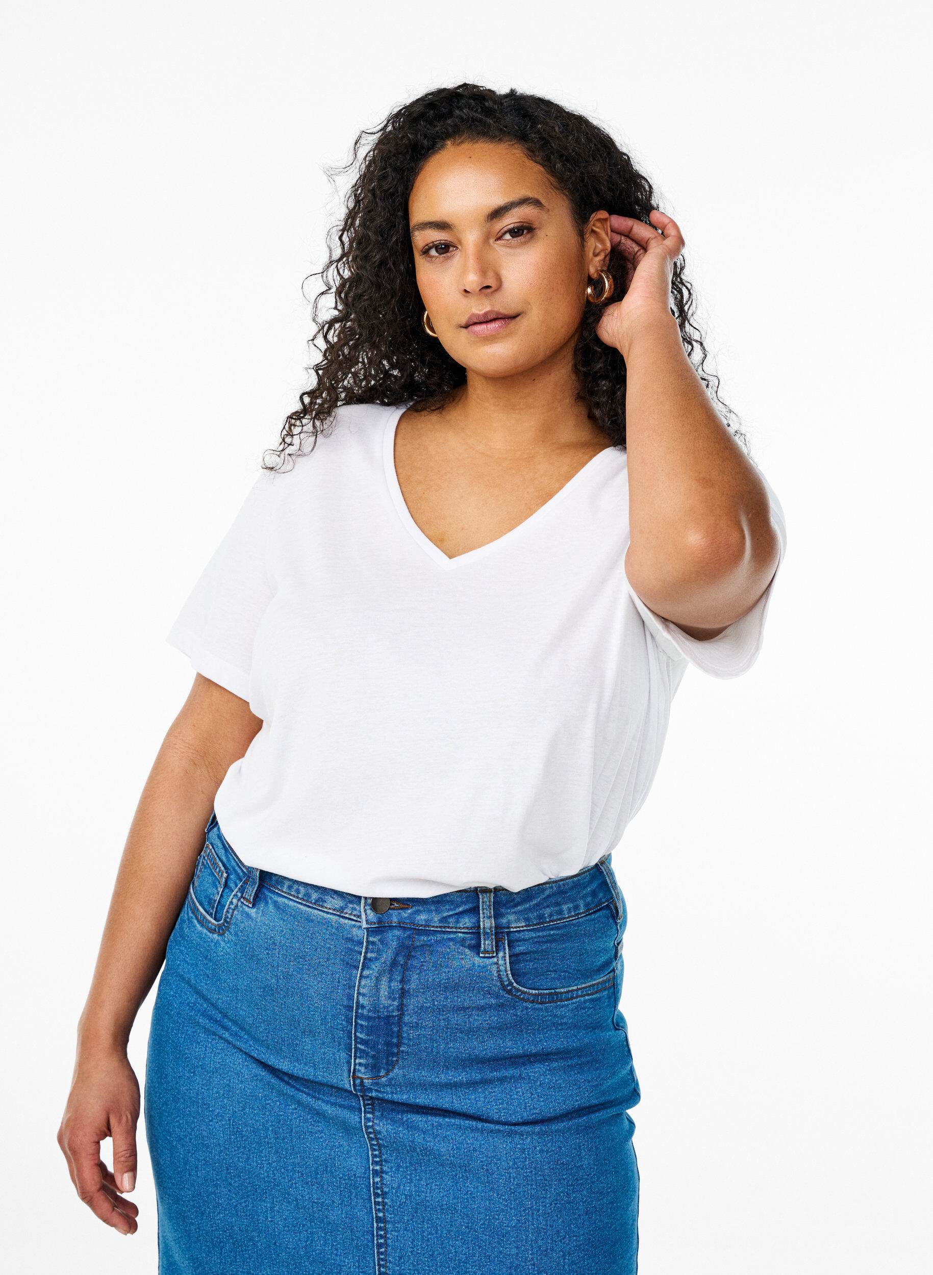 Zizzi 2-pak t-shirts med v-hals, Sort, Model image number 0