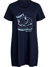 Kort&aelig;rmet natkjole i &oslash;kologisk bomuld, Bl&aring;