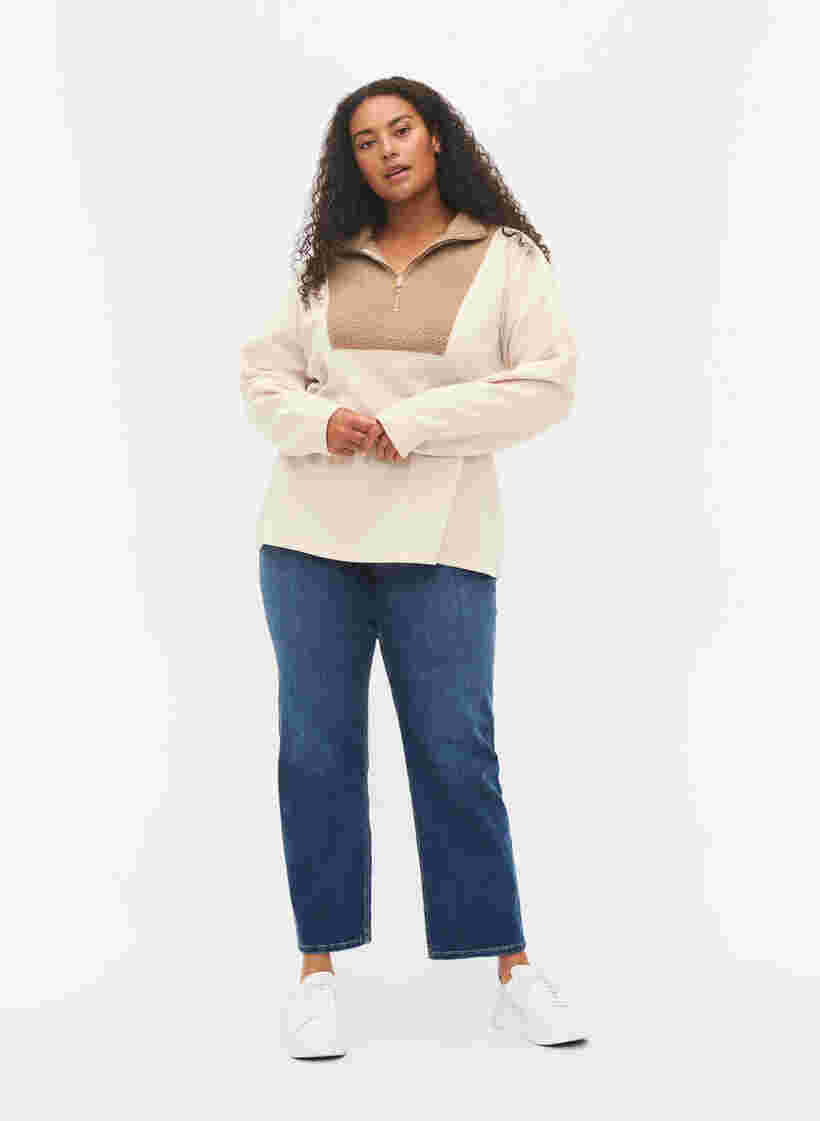 Højhalset sweatshirt med teddy og lynlås, Brown Comb, Model image number 2