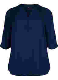 Bluse med 3/4 ærmer og v-hals, Navy Blazer