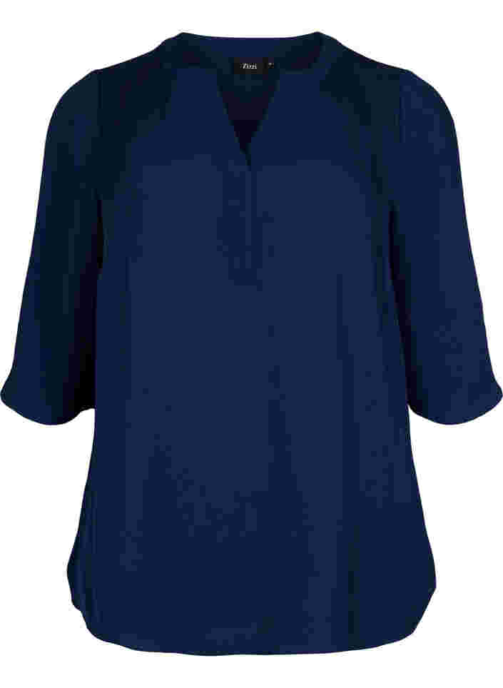 Bluse med 3/4 ærmer og v-hals, Navy Blazer, Packshot image number 0