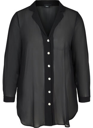 Langærmet tunika med knapper, Black, Packshot image number 0