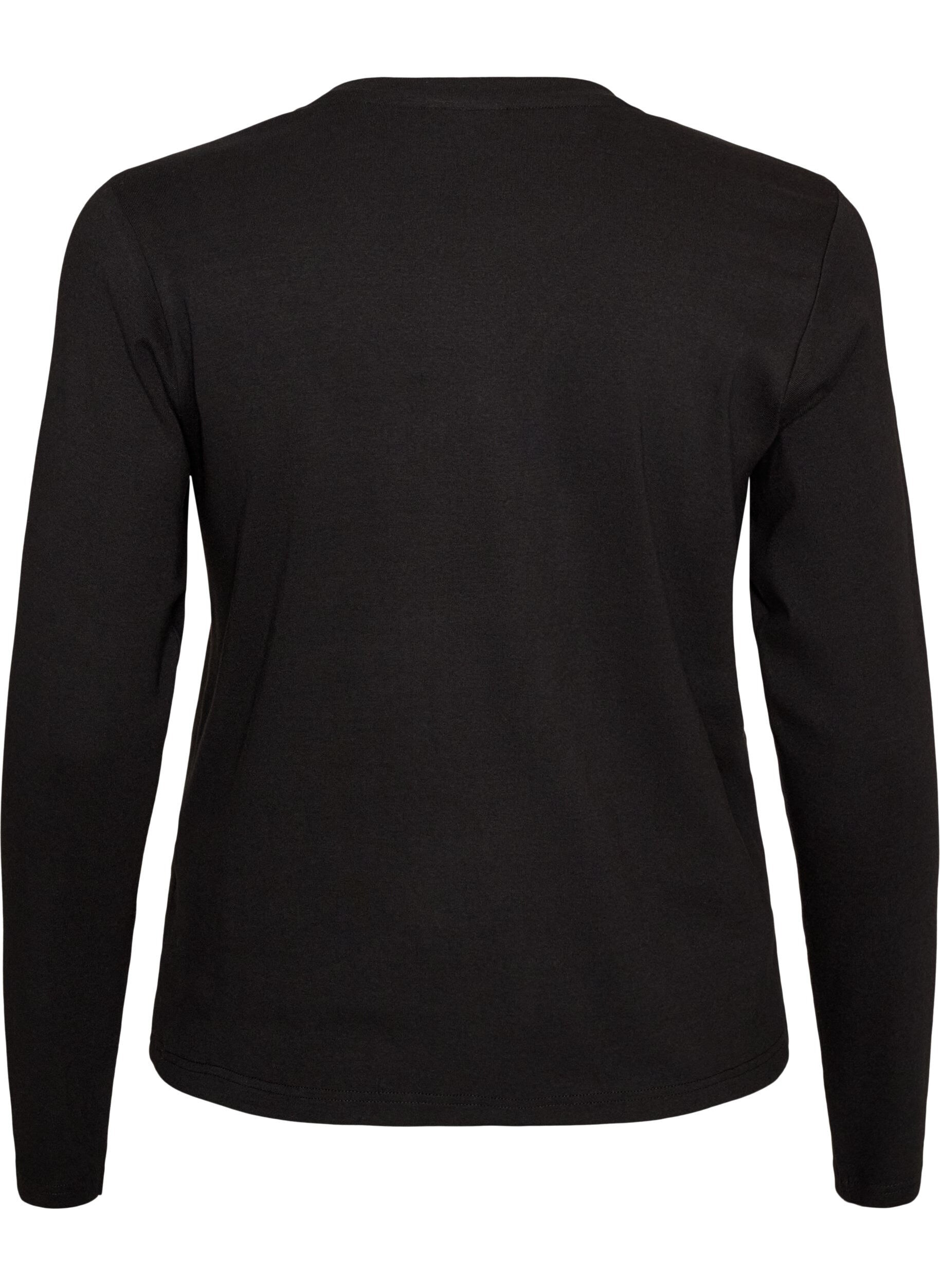 ZizziLang&aelig;rmet basis T-shirt med rund hals, Sort, Packshot image number 1