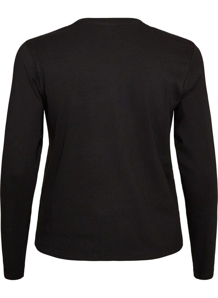 Lang&aelig;rmet basis T-shirt med rund hals, Sort, Packshot image number 1