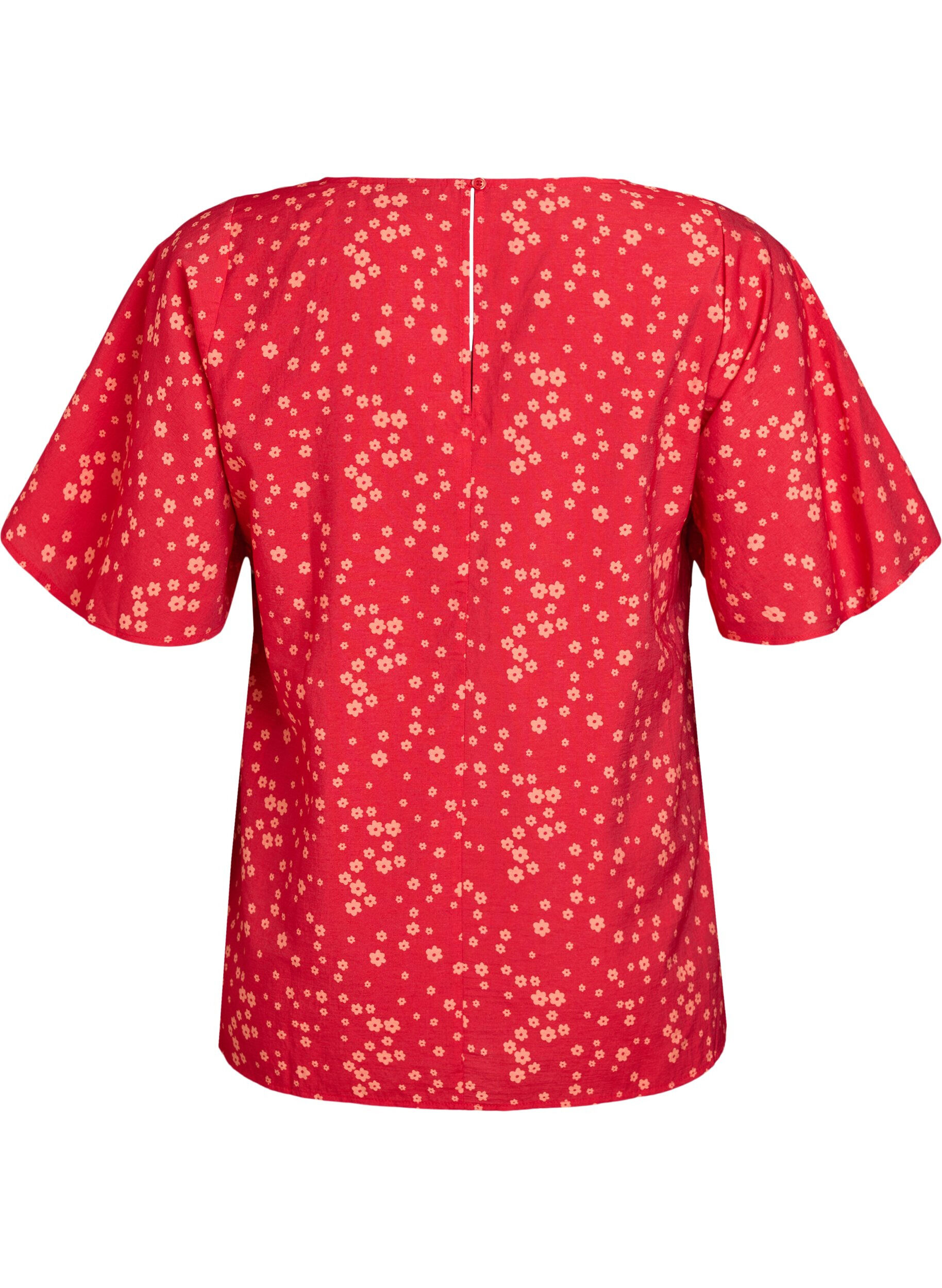 Zizzi Blomstret bluse med flagermus &aelig;rmer, R&oslash;d, Packshot image number 1
