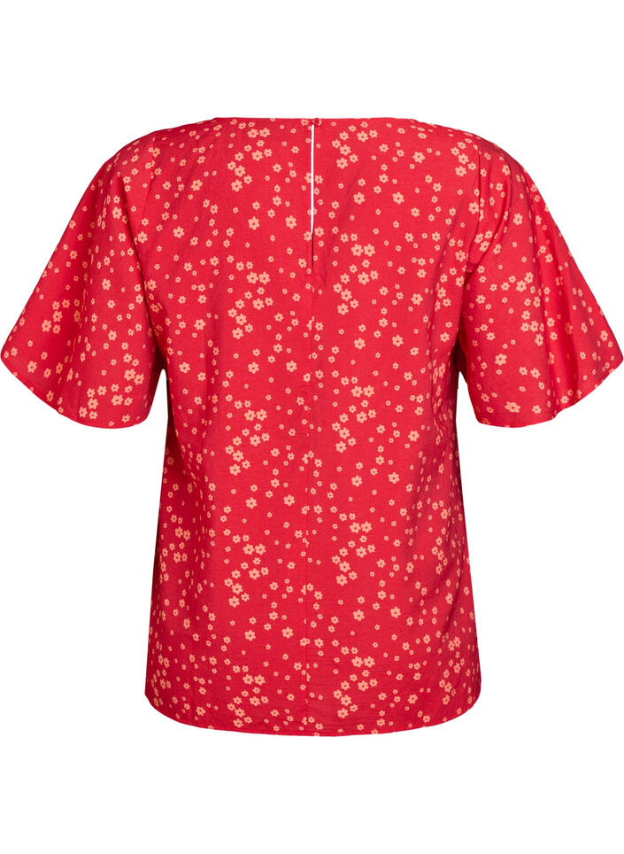 Blomstret bluse med flagermus ærmer, Rød, Packshot image number 1
