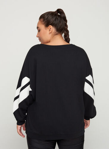 Sweatshirt med printdetaljer på ærmerne, Black, Model image number 1