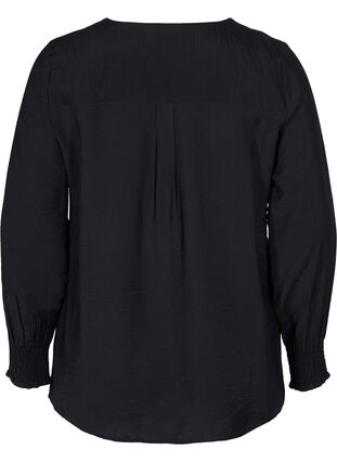 Viskose skjorte med smock, Black, Packshot image number 1