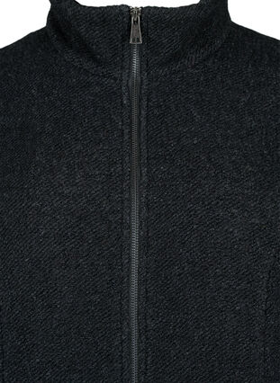 Meleret bouclé frakke med lynlås, Black Mel., Packshot image number 2