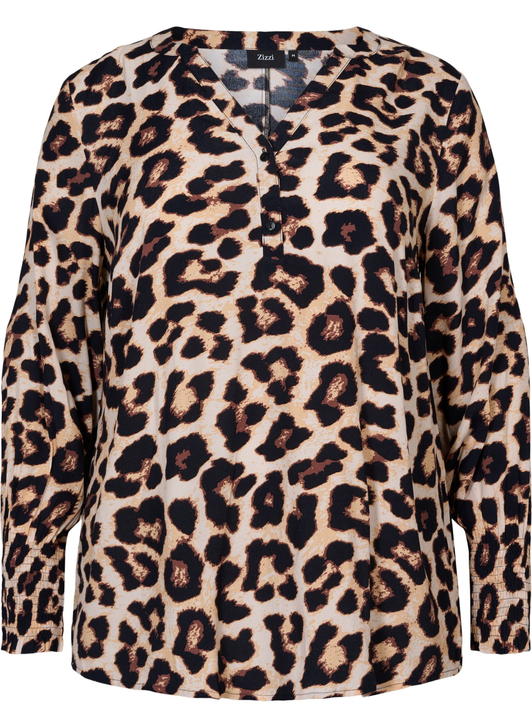 Zizzi Printet viskosebluse med smock, Leo AOP, Packshot image number 0