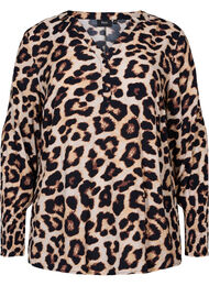 Printet viskosebluse med smock, Leo AOP