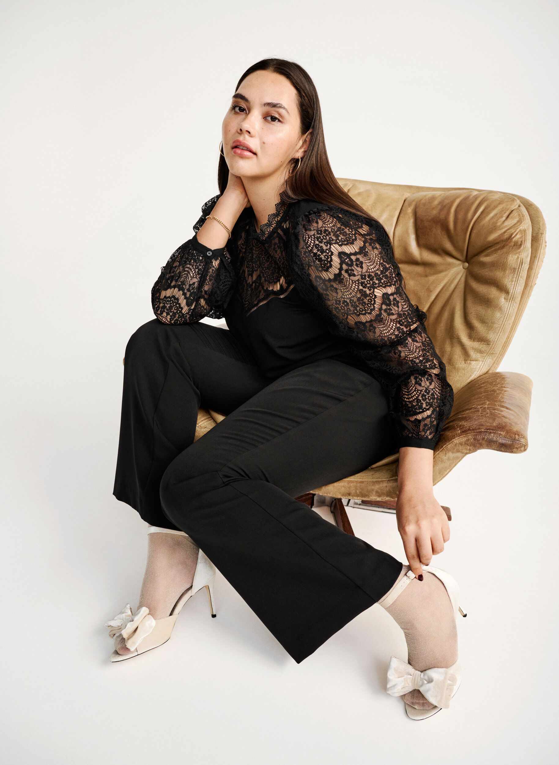 Zizzi Lang&aelig;rmet kjole med blonder, Black, Image image number 0