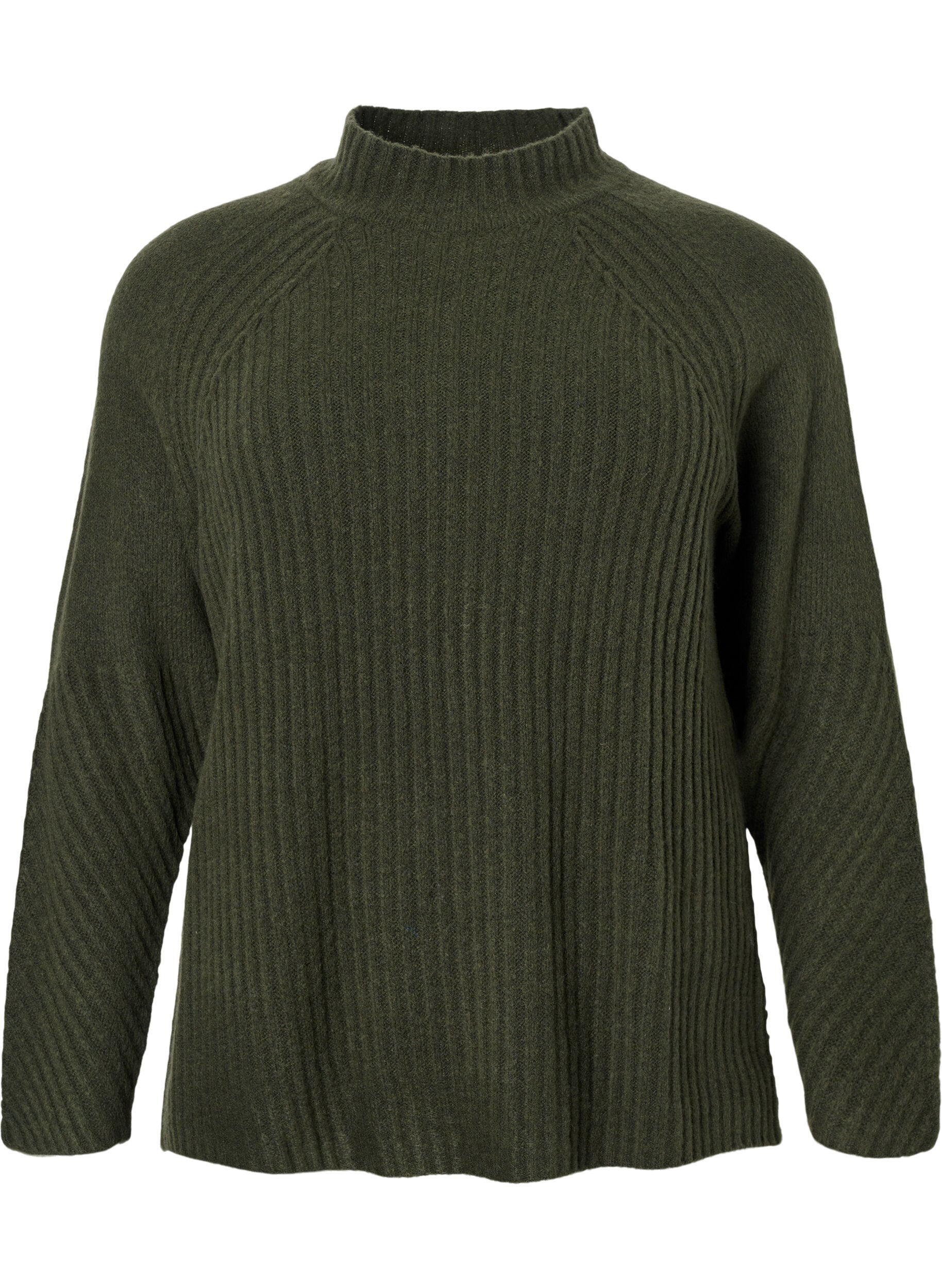 Zizzi Turtleneck strikbluse med rib, Forest Night Mel., Packshot image number 0