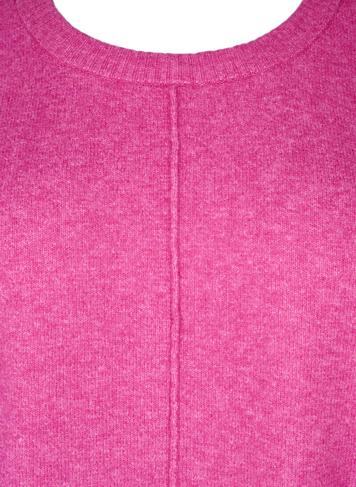 Strikbluse med rund hals og midtersøm, Fuchsia Red Mel., Packshot image number 2