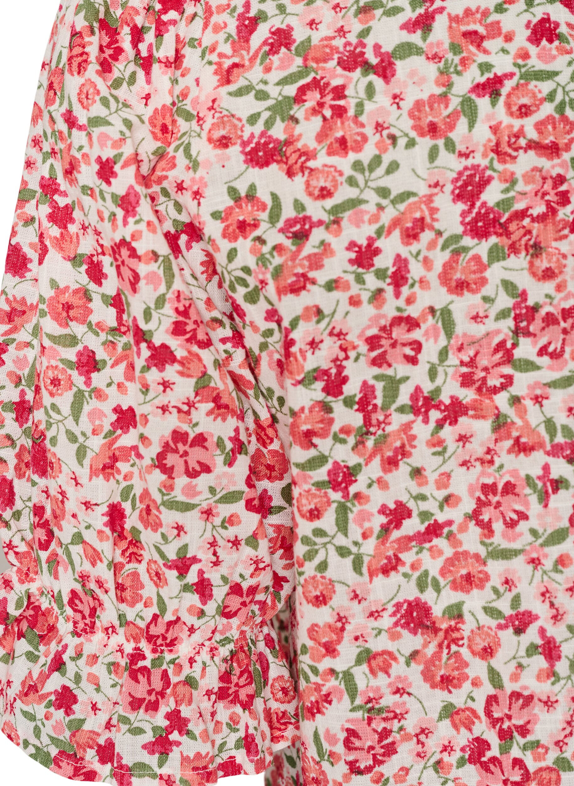 ZizziBluse i bomuld med firkantet udsk&aelig;ring, R&oslash;d, Packshot image number 3