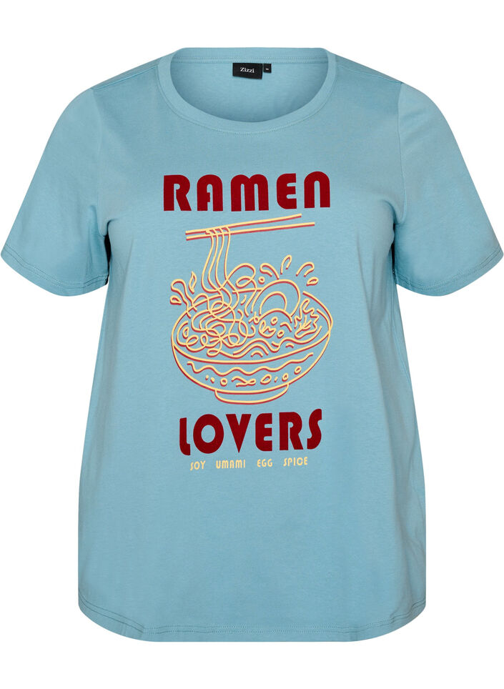 T-shirt i bomuld med printmotiv, Bl&aring;, Packshot image number 0