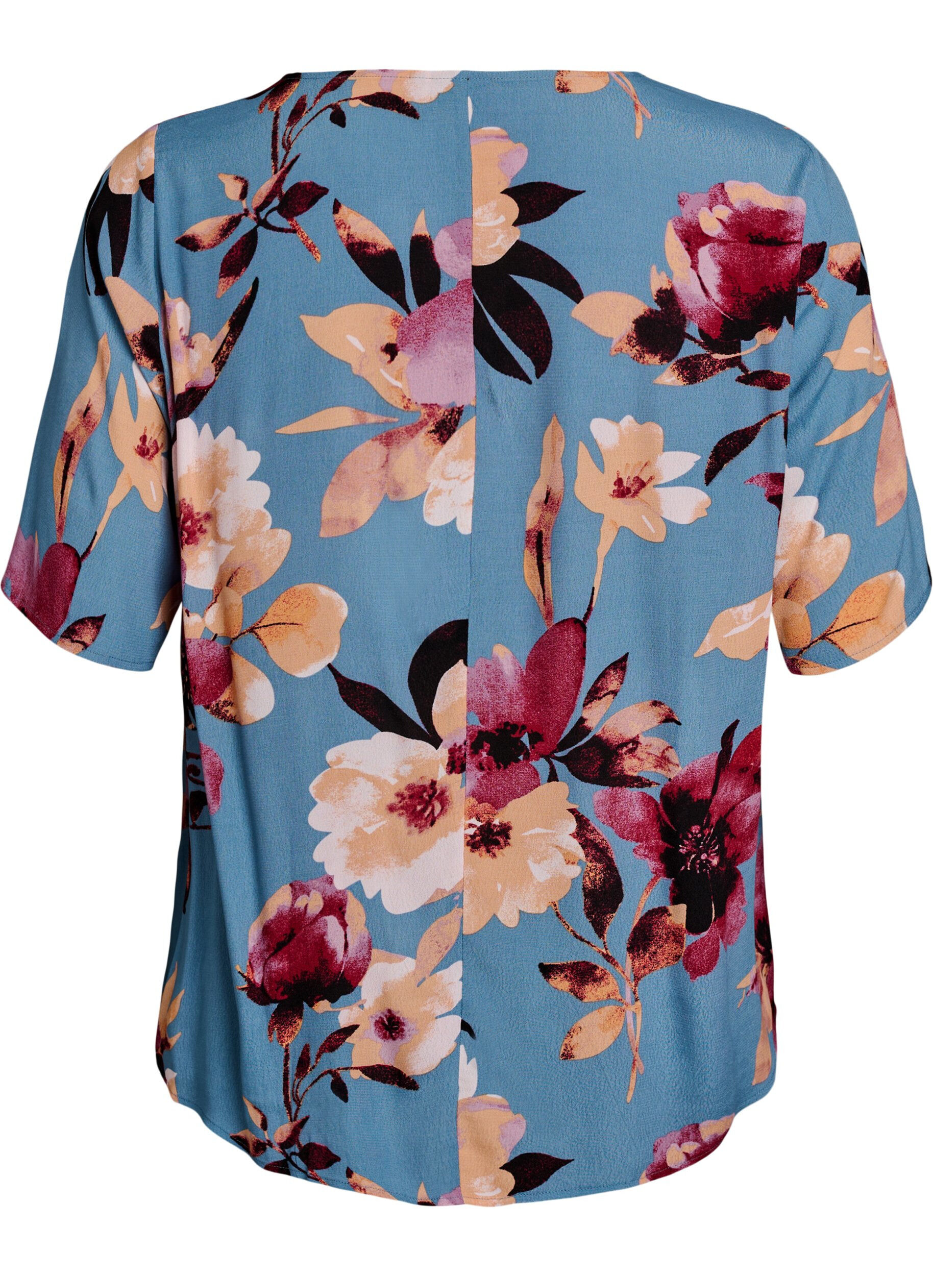 Zizzi Kort&aelig;rmet bluse i viskose med print, Bl&aring;, Packshot image number 1