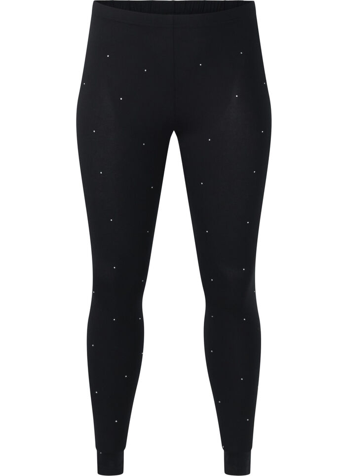 Viskose leggings med rhinesten, Black, Packshot image number 0