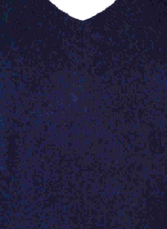 Meleret strikbluse med v-udskæring i uldblanding, Dark Blue Mel., Packshot image number 2